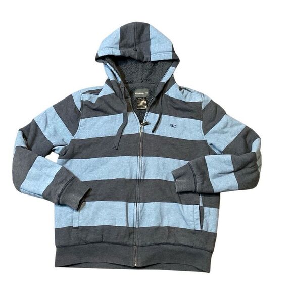 O'Neill Mens Striped Sherpa Lined Full Zip Hoodie Jacket Gray Small - Picture 1 of 8
